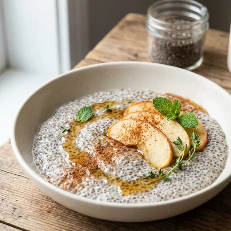 Apple Cinnamon Chia Pudding - Creamy chia pudding with warm cinnamon and diced apple for crunch. Prep at night