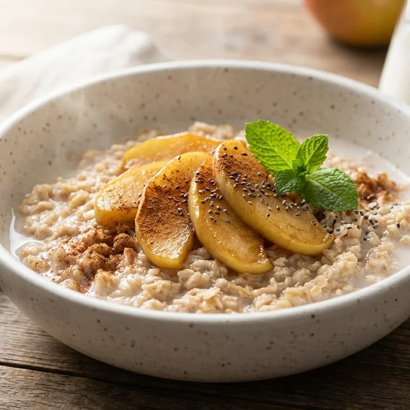 Apple Cinnamon Oatmeal (Low Sodium) - Warm oats simmered with diced apple, cinnamon, and almond milk for a gentle, kid