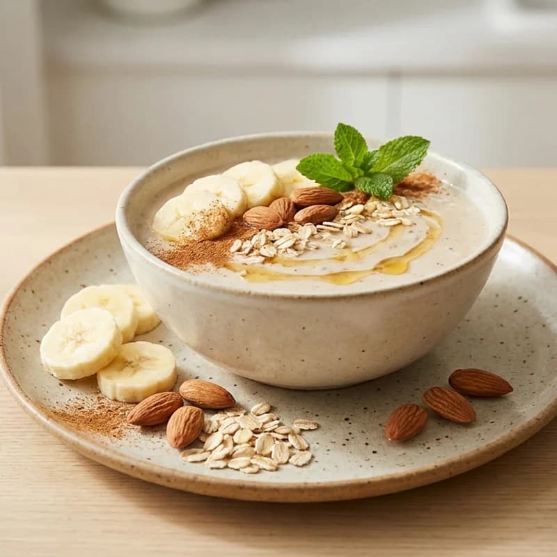Banana Almond Oat Smoothie (Snack) - Creamy banana and almond milk smoothie with oats for a satisfying mid-day snack.