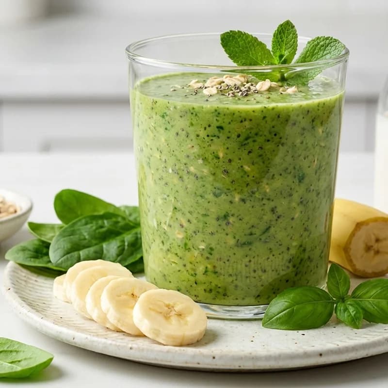 Banana Spinach Smoothie - A creamy green smoothie with banana, spinach, oats, and chia. Lightly sweet, fib