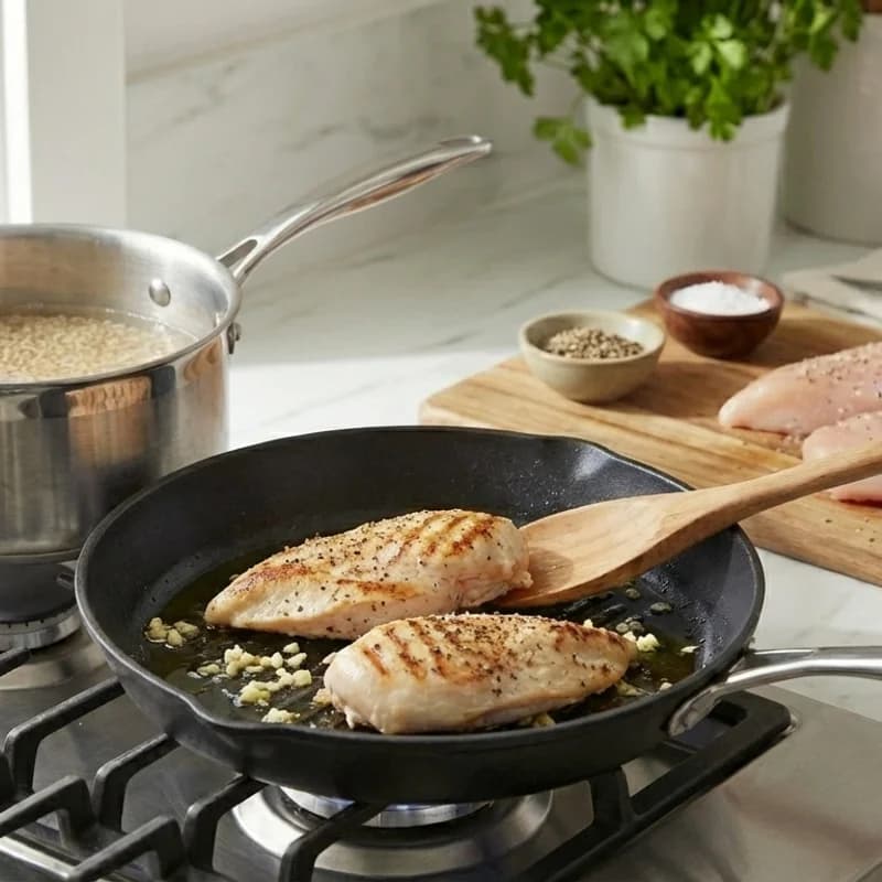 Step 3: Heat half the olive oil in a grill pan or skillet over mediu