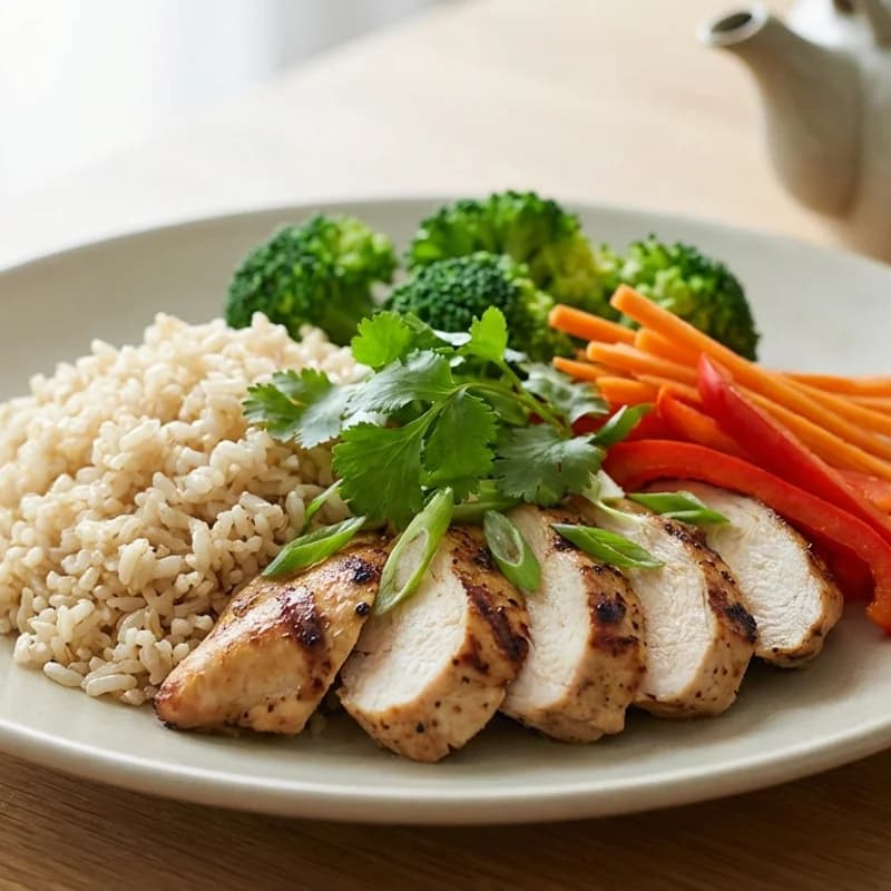 Chicken & Vegetable Rice Bowl - A perfectly balanced bowl featuring tender grilled chicken breast, nutritious br