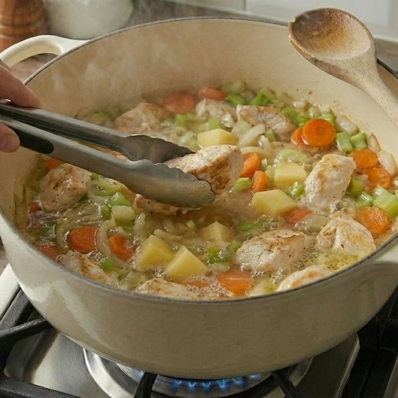 Step 6: Return chicken to the pot. Reduce heat and simmer for 20 min