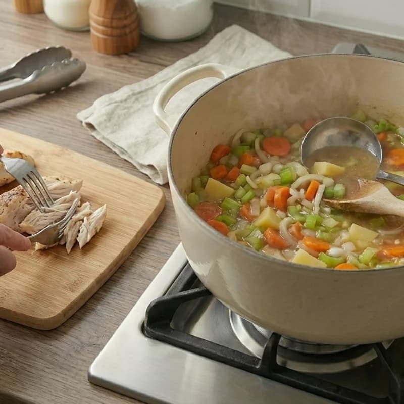 Step 7: Remove chicken, let cool slightly, then shred with two forks