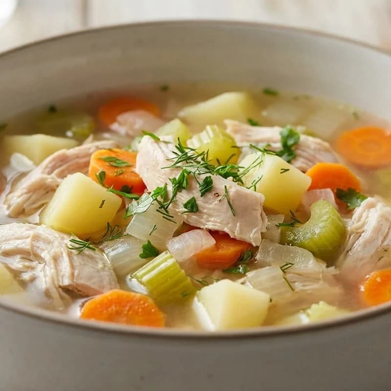 Chicken Vegetable Soup - A comforting, homestyle soup with tender chicken breast, hearty potatoes, and ga