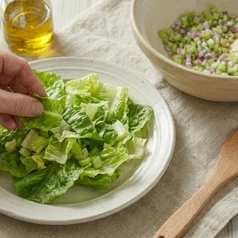 Step 4: Arrange chopped romaine lettuce on a plate or in a bowl.