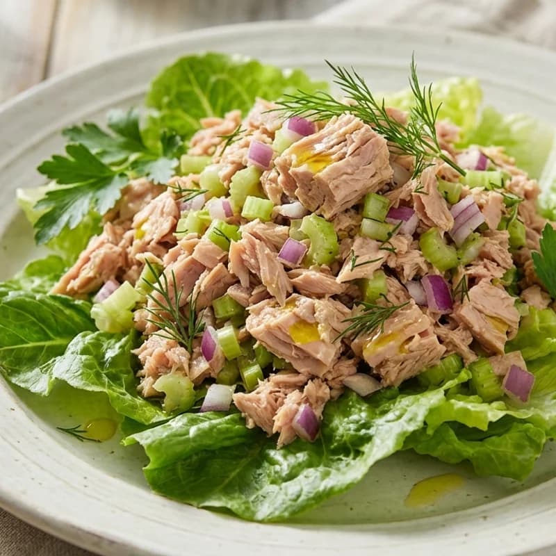 Classic Tuna Salad on Greens - A light yet protein-packed lunch featuring flaky tuna mixed with crunchy celery 