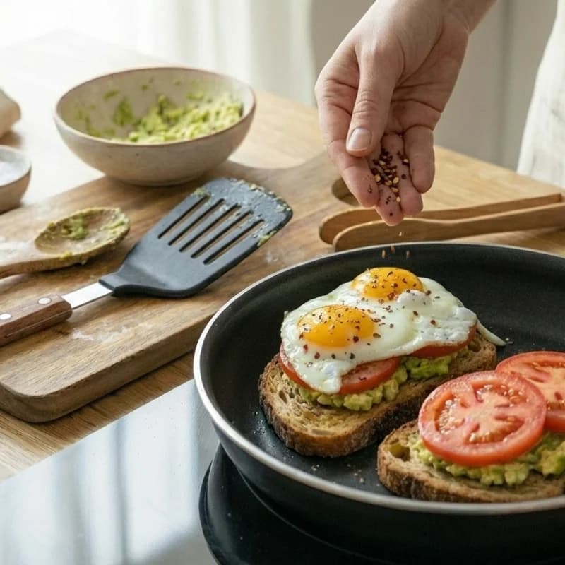 Step 7: Season with black pepper and red pepper flakes if desired. S