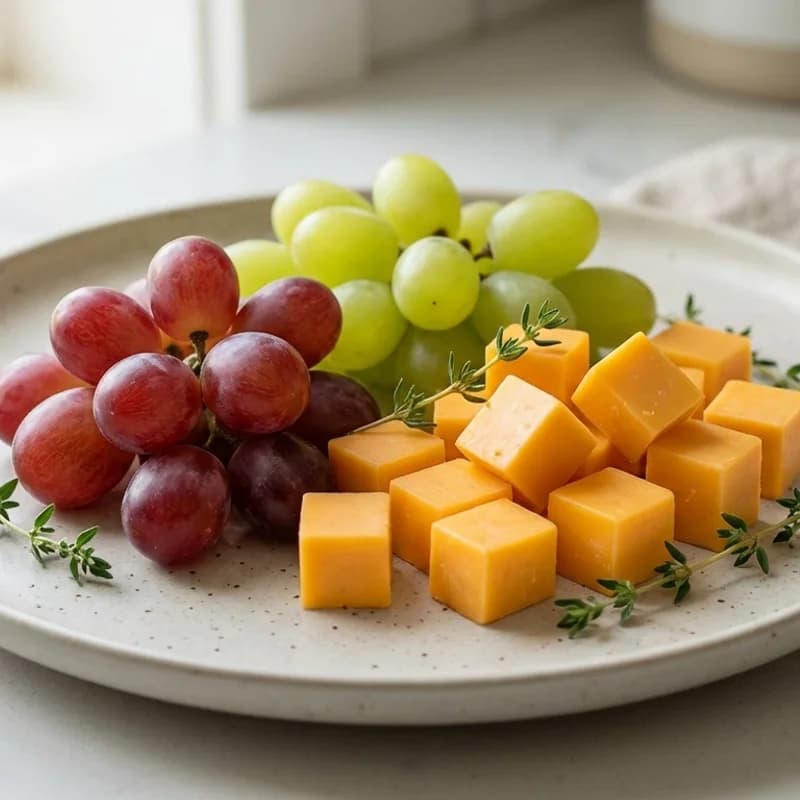 Grapes & Cheddar Protein Snack - Sweet grapes paired with cubes of cheddar cheese for a balanced carb-protein bit