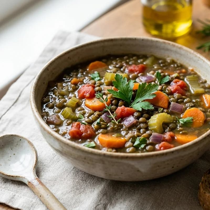Hearty Lentil Vegetable Soup - A warming, nutrient-dense soup packed with green lentils, carrots, celery, and a