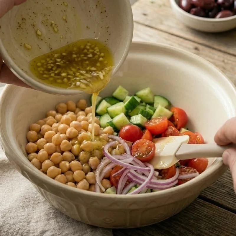 Step 3: Pour the dressing over the salad and toss gently to combine.