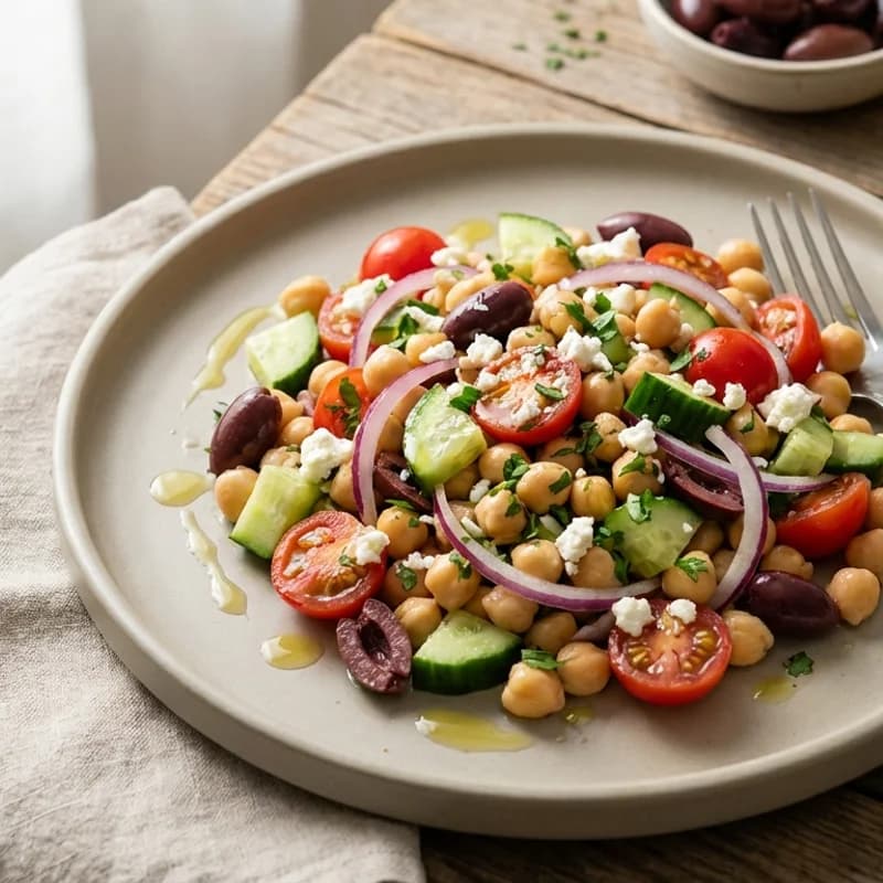 Mediterranean Chickpea Salad - A refreshing and protein-rich salad featuring chickpeas, crisp cucumber, juicy t