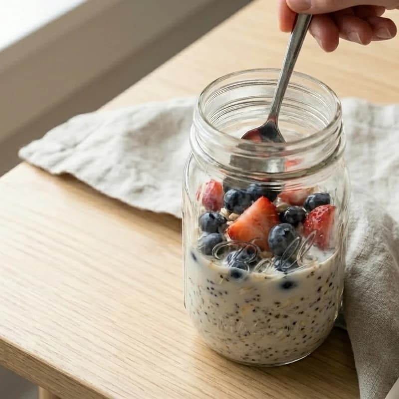 Step 2: Fold in half of the blueberries and strawberries.