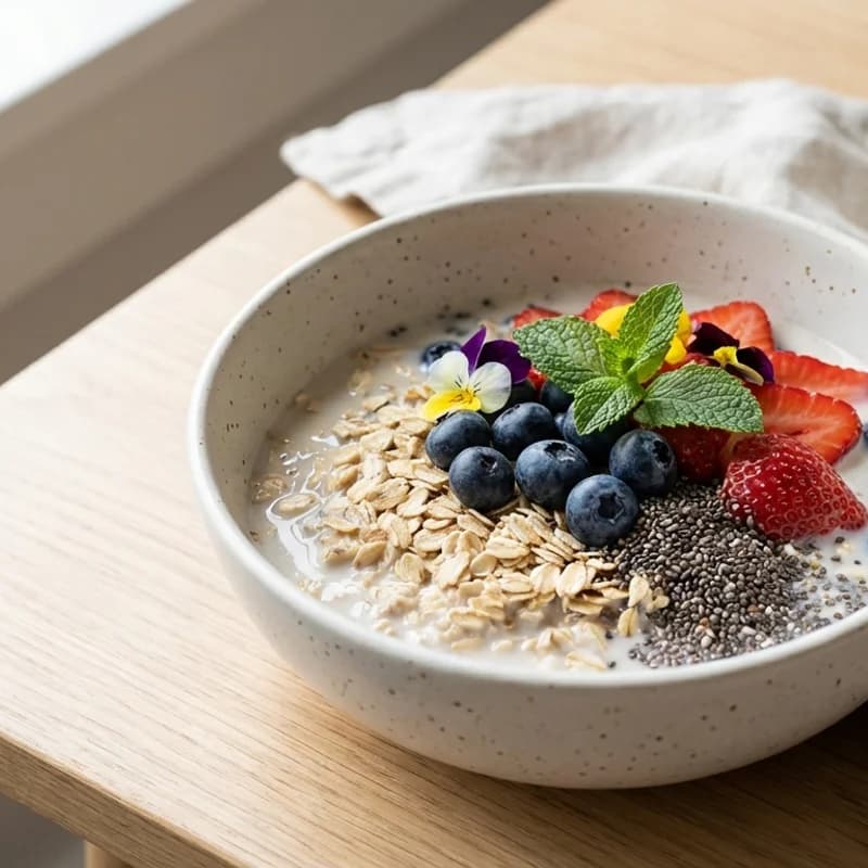 Mixed Berry Overnight Oats - Creamy overnight oats layered with blueberries and strawberries, chia for extra 