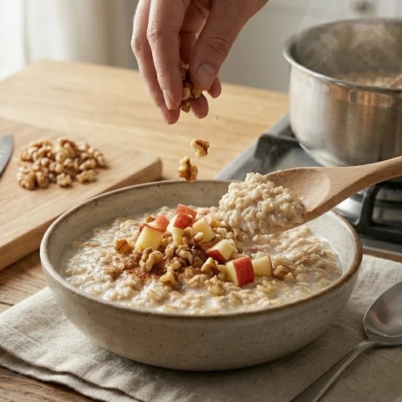 Step 4: Transfer to a bowl and top with diced apple and chopped waln