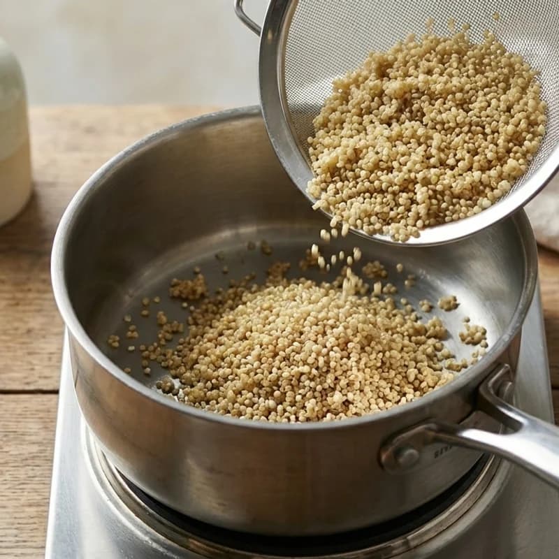 Step 1: Rinse quinoa and cook according to package directions. Set a