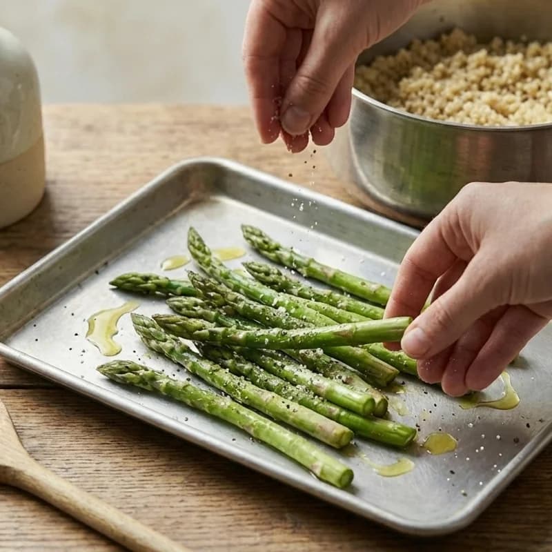 Step 2: Preheat oven to 400°F (200°C). Toss asparagus with a drizzle