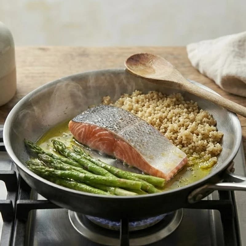 Step 5: Place salmon skin-side up and sear for 3 minutes until golde