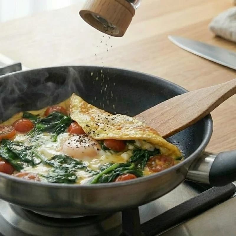 Step 6: Fold the omelette in half and cook 1 more minute until the c