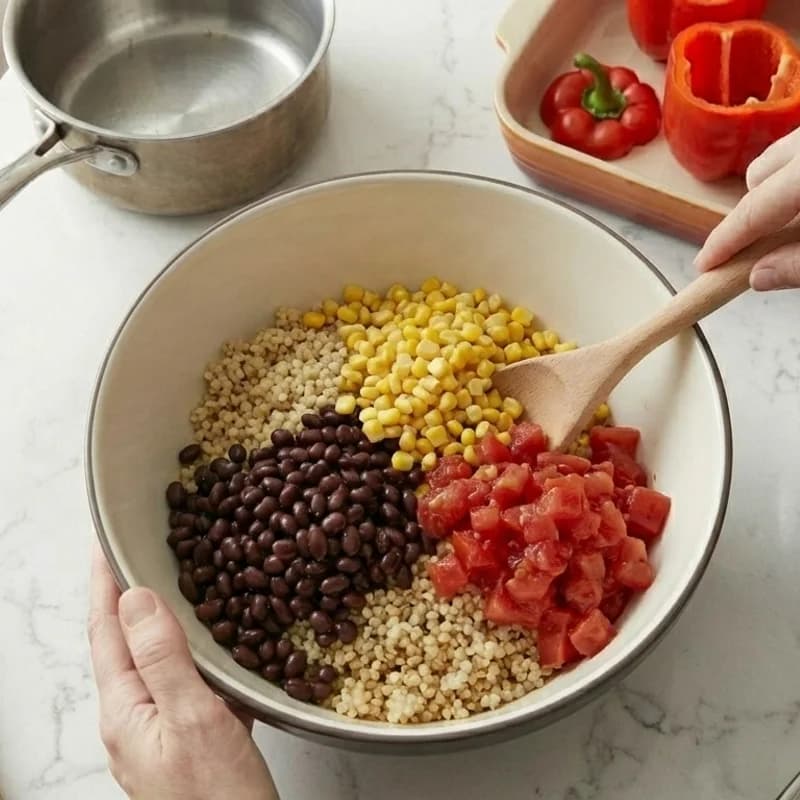 Step 5: In a large bowl, combine cooked quinoa, sautéed onion mixtur