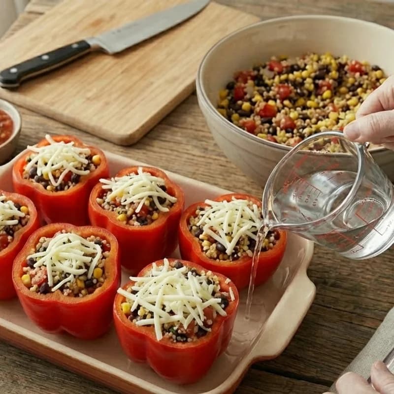 Step 8: Add 1/4 cup water to the baking dish. Cover with foil and ba