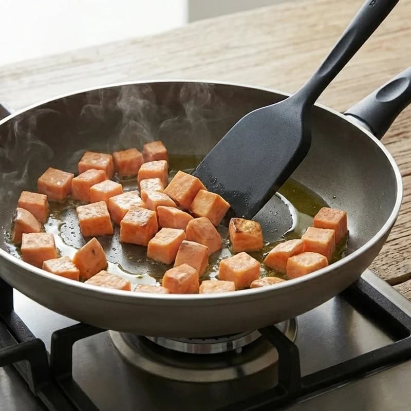 Step 2: Add cubed sweet potato and cook 8-10 minutes, stirring every