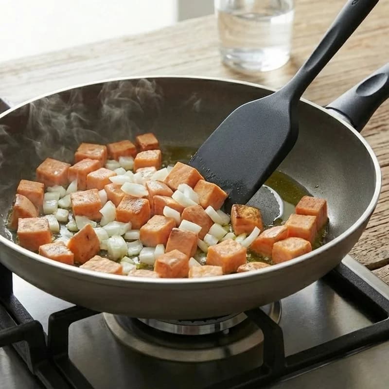 Step 3: Stir in onion and bell pepper. Cook 5-6 minutes until vegeta