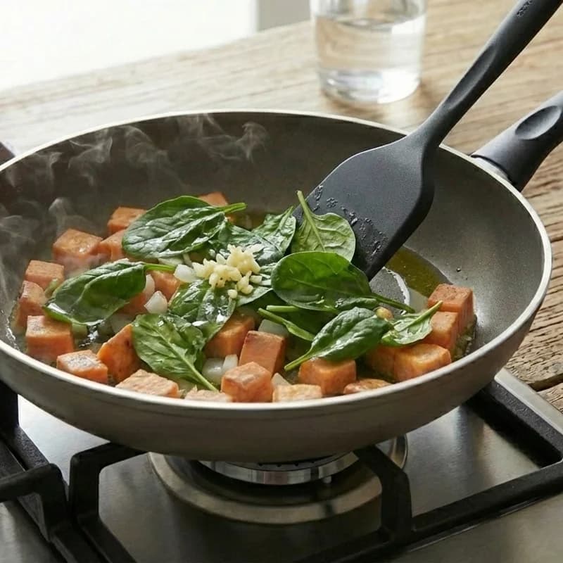 Step 4: Add minced garlic and spinach. Cook 1-2 minutes until spinac