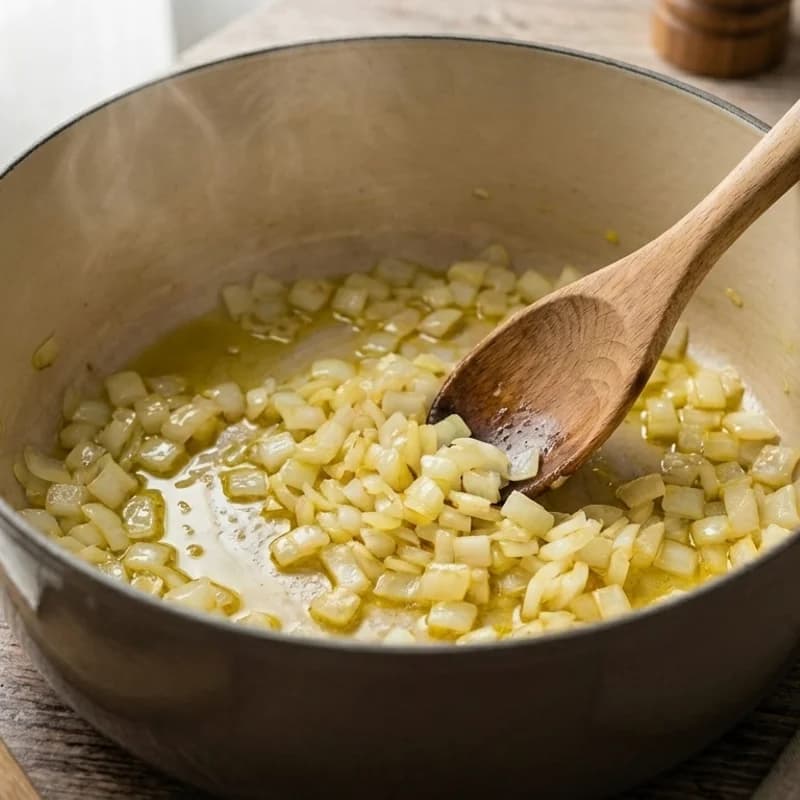 Step 1: Heat olive oil in a large pot over medium heat. Add diced on