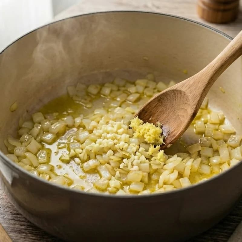 Step 2: Add garlic and ginger, cook for 1 minute until fragrant.