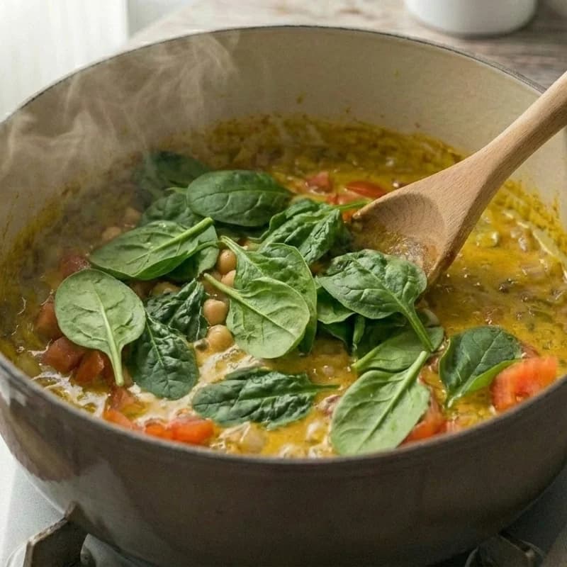 Step 7: Stir in spinach and cook for 2 minutes until wilted.