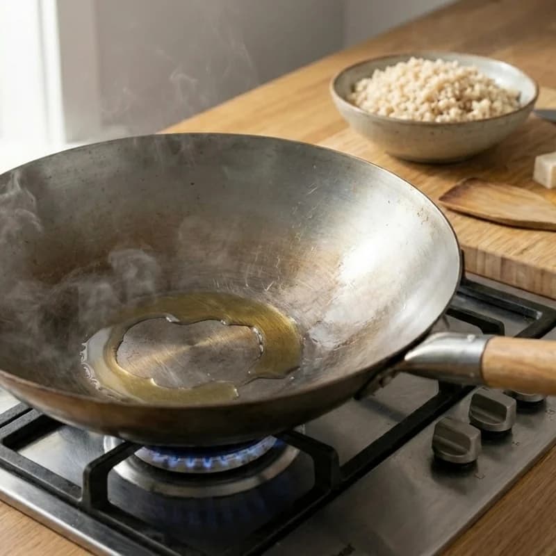 Step 3: Heat sesame oil in a large wok or skillet over high heat.