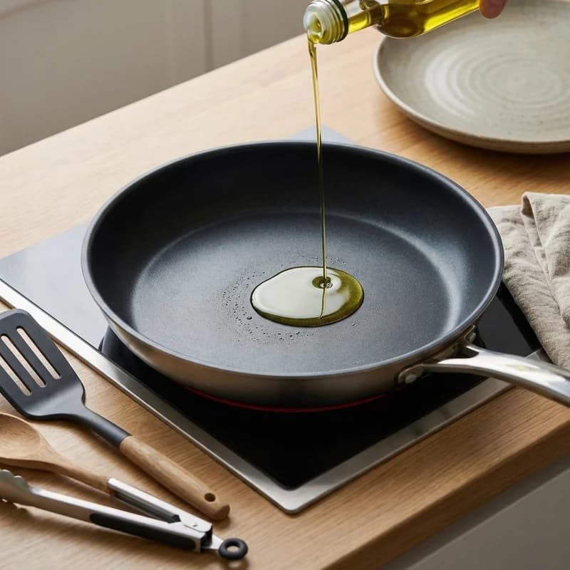 Step 1: Heat olive oil in a large non-stick pan over medium heat.