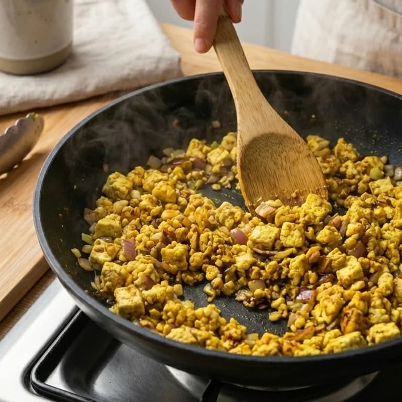 Step 6: Cook for 5-6 minutes, stirring occasionally, until tofu is h