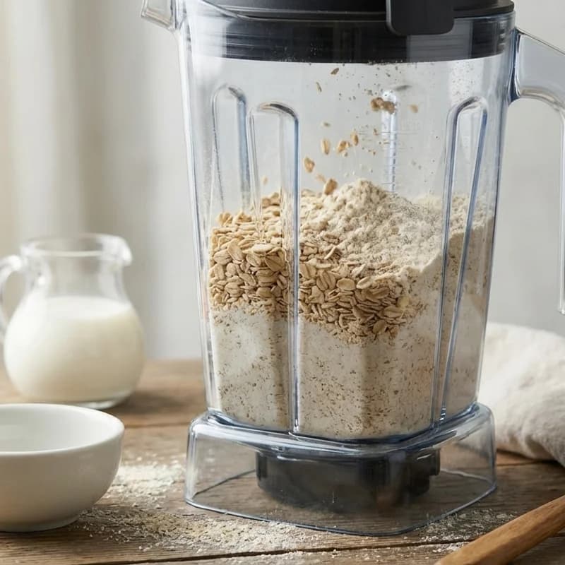 Step 1: Blend oats in a blender until they form a flour-like consist