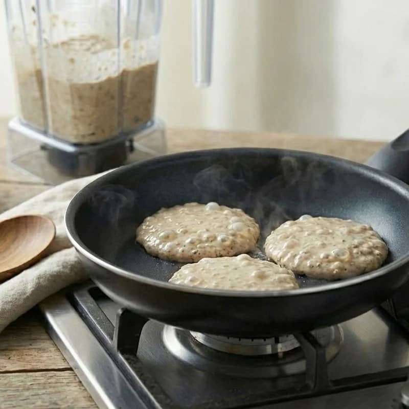 Step 5: Pour about 60ml of batter per pancake. Cook until bubbles fo