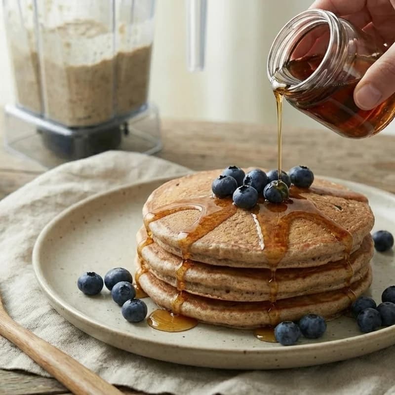 Step 7: Serve warm topped with fresh blueberries and a drizzle of ma