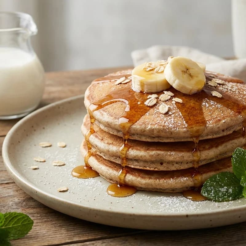 Whole Grain Banana Pancakes - Fluffy, naturally sweetened pancakes made with oats, ripe banana, and eggs. Thes