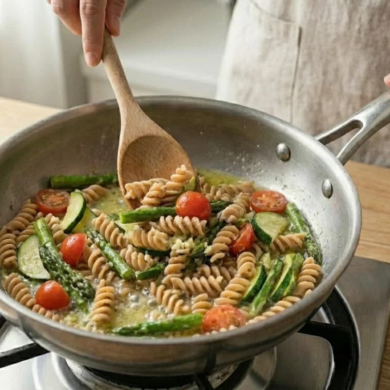 Step 6: Toss well, adding pasta water as needed to create a light sa