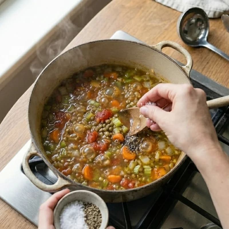 Step 6: Season with salt and pepper to taste. Serve hot with crusty