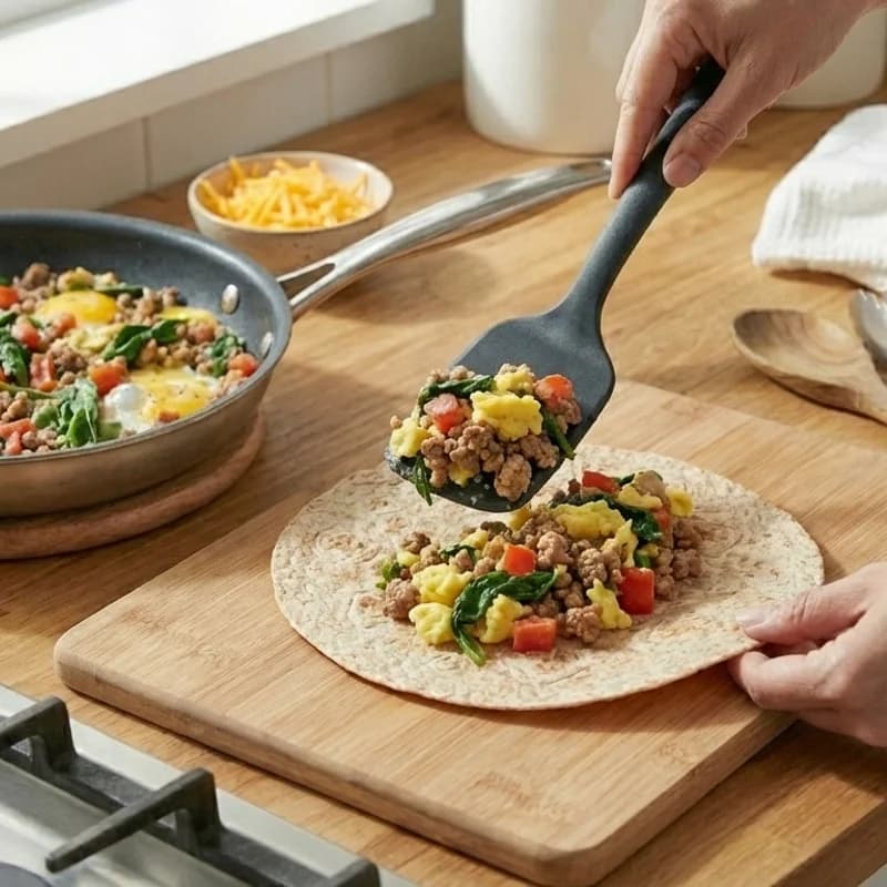 Step 6: Place the turkey and egg mixture in the center of the tortil