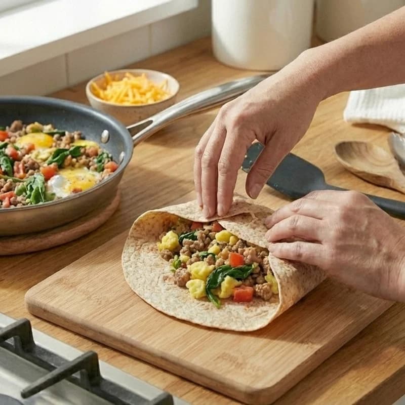 Step 7: Fold the sides in, then roll tightly from the bottom. Cut in